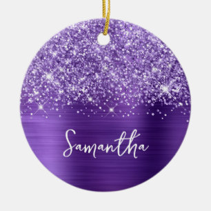 Glittery Purple Amethyst Glam Name Photo Ceramic Ornament