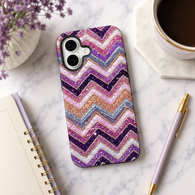 Glittery purple and pink zigzag pattern  iPhone 16 case (Creator Uploaded)
