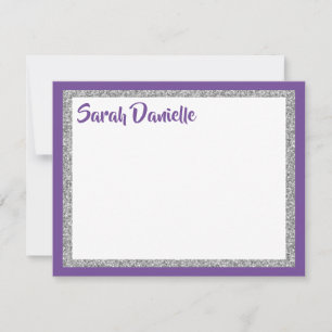 Glittery Purple and Silver Thank You Flat Card