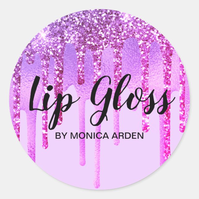 Glittery Purple Drips Lip Gloss Business Classic Round Sticker (Front)