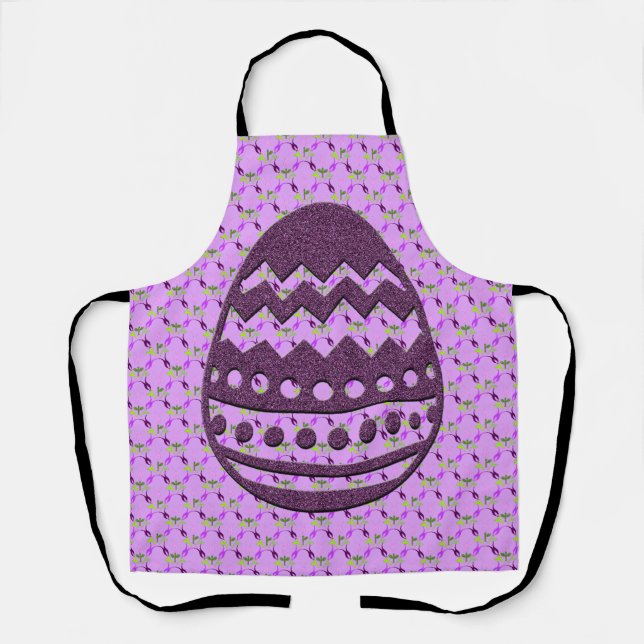 Glittery Purple Easter Egg on Flower Lilac Apron (Front)