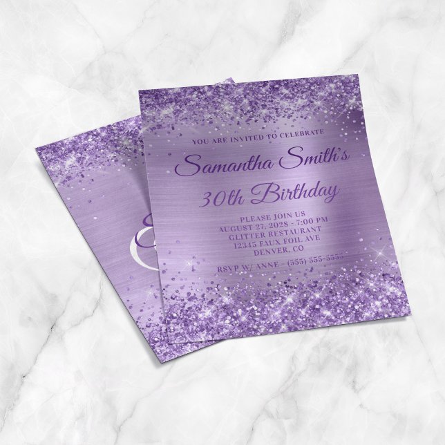Glittery Purple Foil Monogram 30th Birthday Invite Flyer (Glittery Purple Foil Monogram 30th Birthday Invite Flyer)