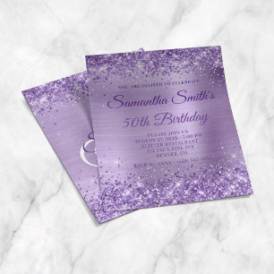 Glittery Purple Foil Monogram 50th Birthday Invite Flyer