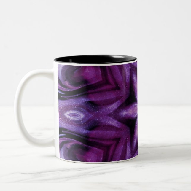 Glittery Purple Kaleidoscope Hearts Gradient Two-Tone Coffee Mug (Left)