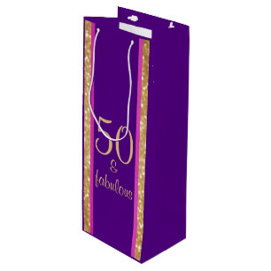 Glittery Purple Pink   50 & Fabulous 50th Birthday Wine Gift Bag