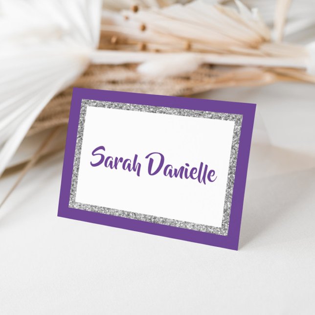 Glittery Purple & Silver Thank You Note Card (Creator Uploaded)