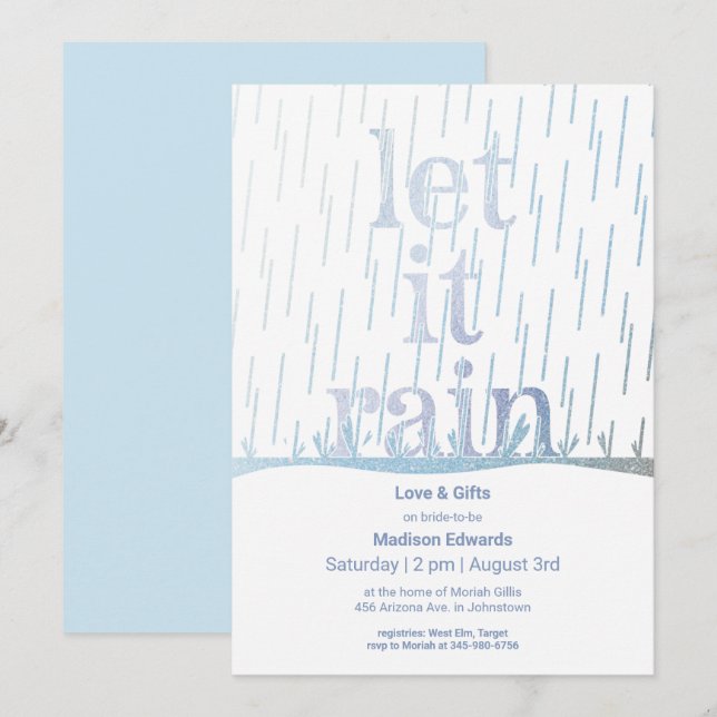 Glittery Rain Bridal Shower Invitation (Front/Back)