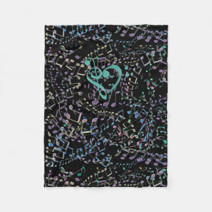 Glittery Rainbow Musical Notes Music Lover Throw Fleece Blanket