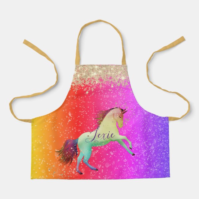 Glittery Rainbow Unicorn Personalised  Apron (Front)