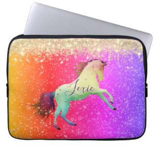 Glittery Rainbow Unicorn Personalised Laptop Sleeve