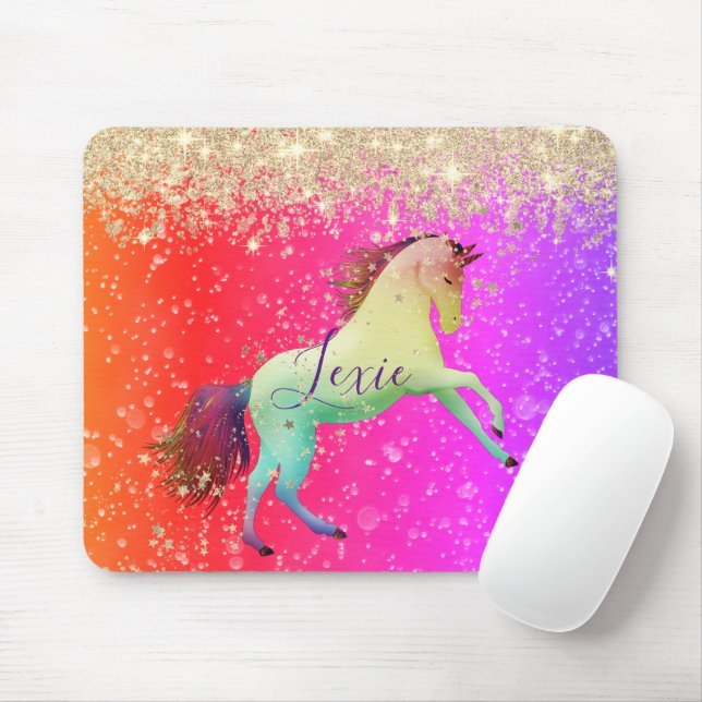 Glittery Rainbow Unicorn  Personalised Mouse Pad (With Mouse)