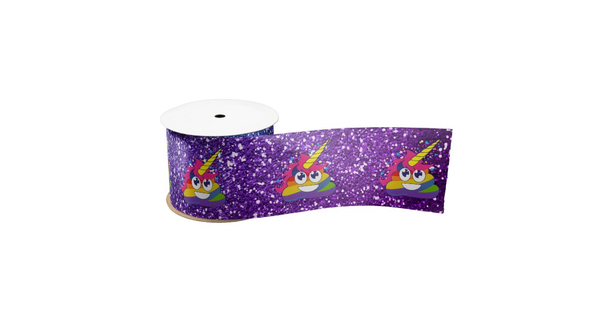 Glittery Rainbow Unicorn Poop Emoji Ribbon Satin Ribbon | Zazzle
