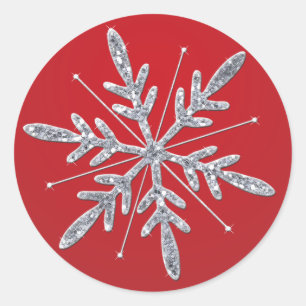 Glittery Red and Silver Snowflake Sticker