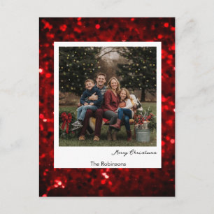 Glittery Red Background Polaroid Photo Christmas Postcard