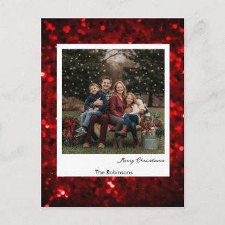 Glittery Red Background Polaroid Photo Christmas Postcard
