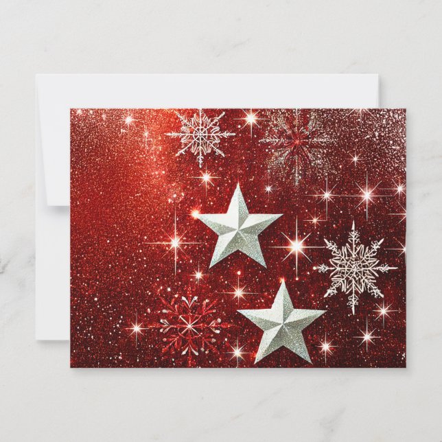 Glittery Red Background with Snowflakes Holiday Card (Front)