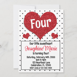 Glittery Red Heart Sweetheart Any Age Birthday Invitation