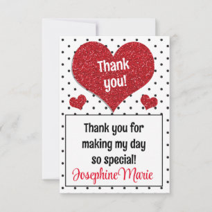 Glittery Red Heart Sweetheart Any Age Thank You Card