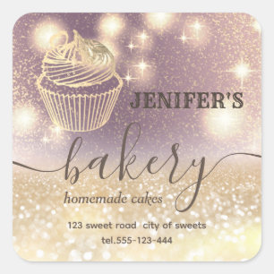 Glittery  rolling pin & whisk chef script bakery c square sticker