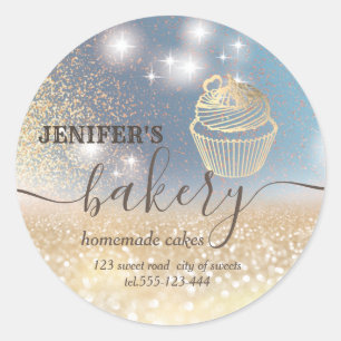 Glittery rolling pin & whisk chef script bakery classic round sticker