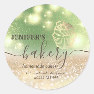 Glittery  rolling pin & whisk chef script bakery classic round sticker
