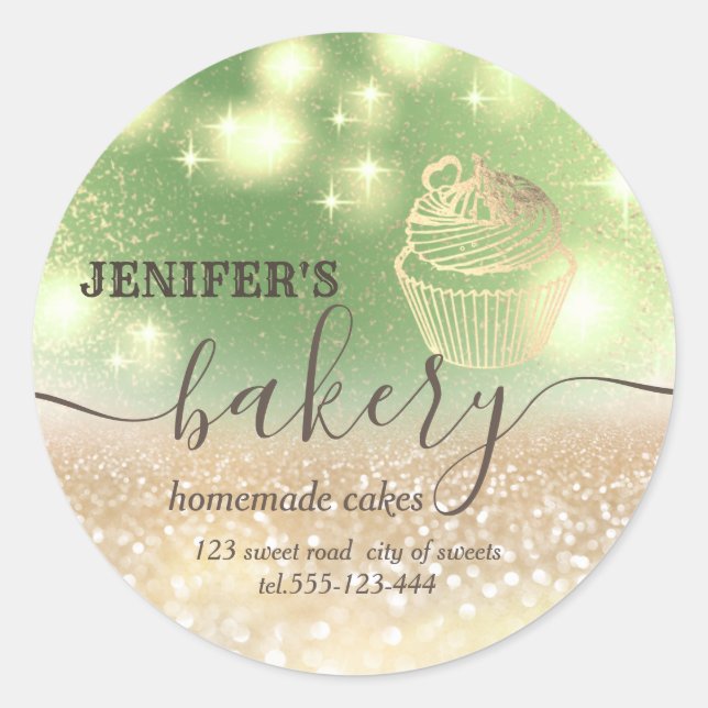 Glittery  rolling pin & whisk chef script bakery classic round sticker (Front)