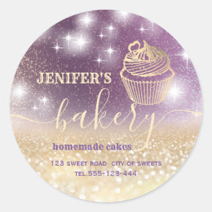 Glittery rolling pin & whisk chef script bakery classic round sticker