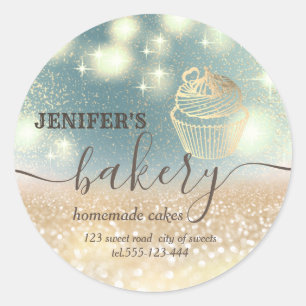 Glittery rolling pin & whisk chef script bakery classic round sticker