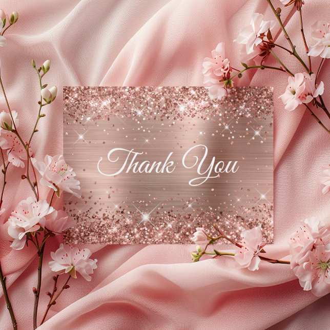 Glittery Rose Gold 40th Birthday White Thank You Postcard (Glittery Rose Gold 40th Birthday White Thank You Postcard)