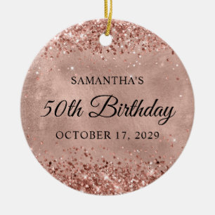 Glittery Rose Gold 50th Birthday Ceramic Ornament