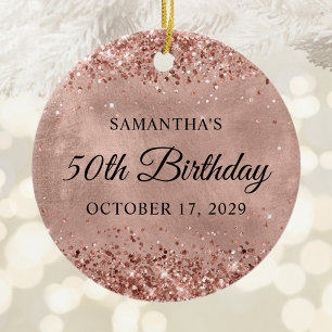 Glittery Rose Gold 50th Birthday Ceramic Ornament