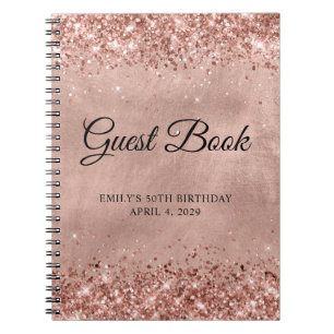 Glittery Rose Gold 50th Birthday Guestbook Notebook