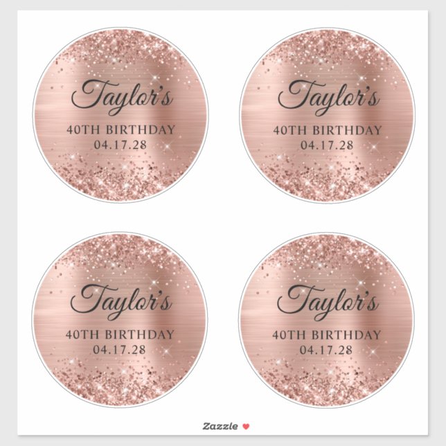 Glittery Rose Gold 6" Circles 40th Birthday (Sheet)