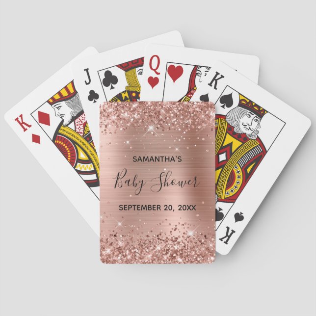 Glittery Rose Gold Baby Shower Favour Playing Cards (Back)
