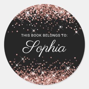 Glittery Rose Gold Black Elegant Calligraphy Book Classic Round Sticker
