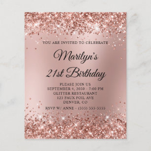 Glittery Rose Gold Blur 21st Birthday Invite Flyer