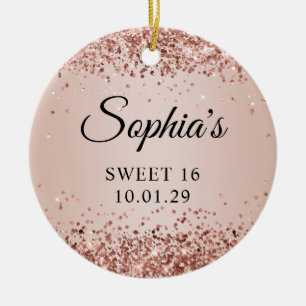 Glittery Rose Gold Blush Ombre Sweet 16 Photo Ceramic Ornament