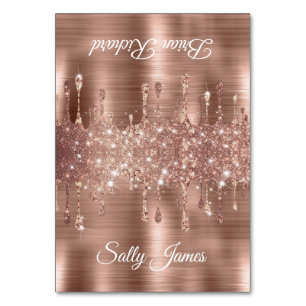 Glittery Rose Gold Drips Two Name Place Cards