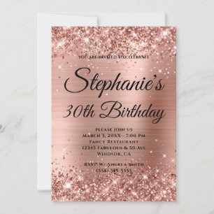 Glittery Rose Gold Fancy Monogram 30th Birthday Invitation