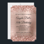 Glittery Rose Gold Fancy Monogram 30th Birthday Invitation<br><div class="desc">A glamourous monogrammed 30th birthday 5x7 ticket shape invitation for her. Faux shiny rose gold glitter with sparkles against a coordinating faux blush and rose gold brushed metal foil graphic image. The fancy black and white calligraphy monogram in the centre can be customised. That fancy calligraphy style is pretty decorative,...</div>