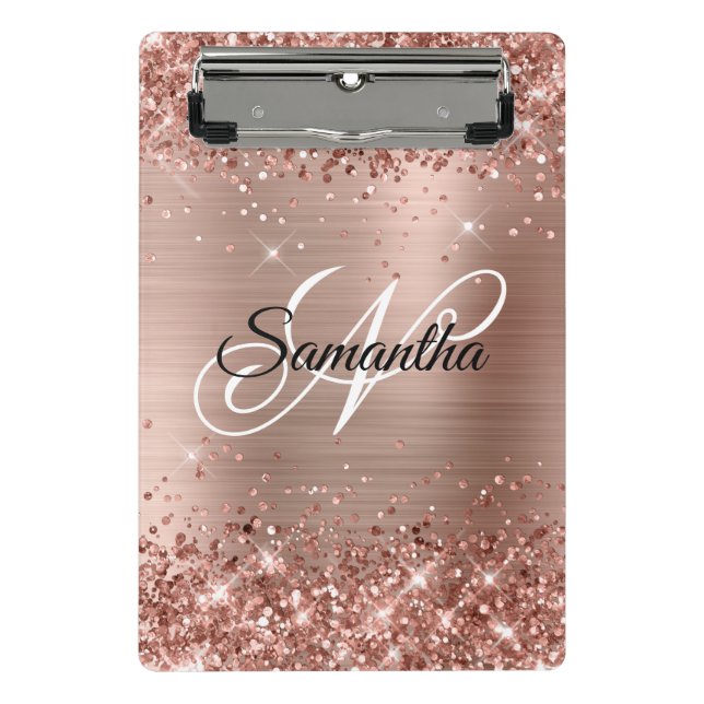 Glittery Rose Gold Fancy Monogram Mini Clipboard (Front)
