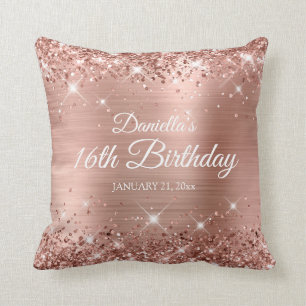 Glittery Rose Gold Foil 16th Birthday Cushion