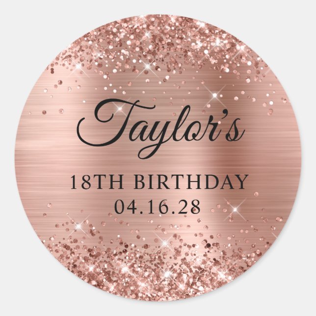 Glittery Rose Gold Foil 18th Birthday Classic Round Sticker (Front)