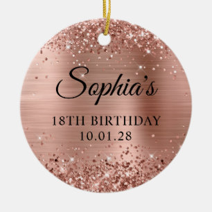 Glittery Rose Gold Foil 18th Birthday Photo Ceramic Ornament