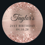Glittery Rose Gold Foil 21st Birthday Classic Round Sticker<br><div class="desc">Create your own 21st birthday party favour stickers. Girly faux sparkly rose gold glitter on the top and bottom edge, over a faux pink blush rose gold brushed metal style ombre foil. Customise the font styles to create your own favour sticker design for her special celebration. A classic elegant calligraphy...</div>