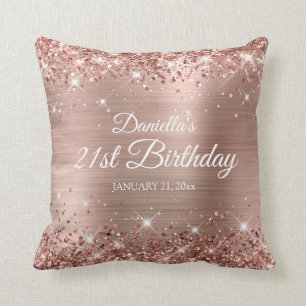 Glittery Rose Gold Foil 21st Birthday Cushion