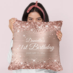 Glittery Rose Gold Foil 21st Birthday Cushion