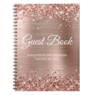 Glittery Rose Gold Foil 21st Birthday Guestbook Notebook