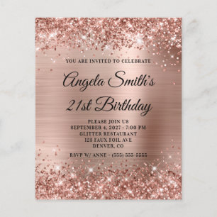 Glittery Rose Gold Foil 21st Birthday Invite