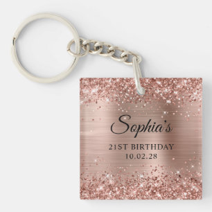 Glittery Rose Gold Foil 21st Birthday Photo Key Ring